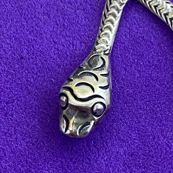 💛 Vintage 925 Silver Snake Earrings with Purple Amethyst Gemstone - Picture 2 of 7